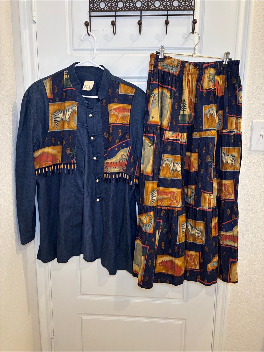 Vintage FLM Limited Animal Print Cotton 2 Piece Skirt Set Size 12